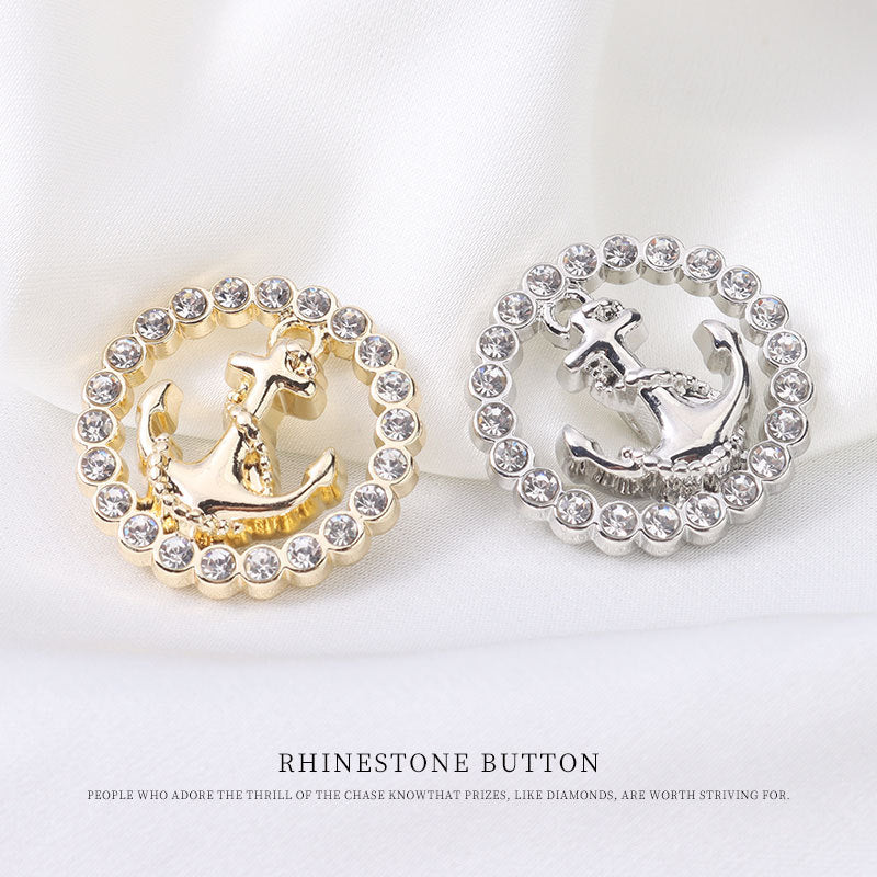 Women Fashion Round Hollow Anchor Rhinestone Metal Shank Buttons 12pcs
