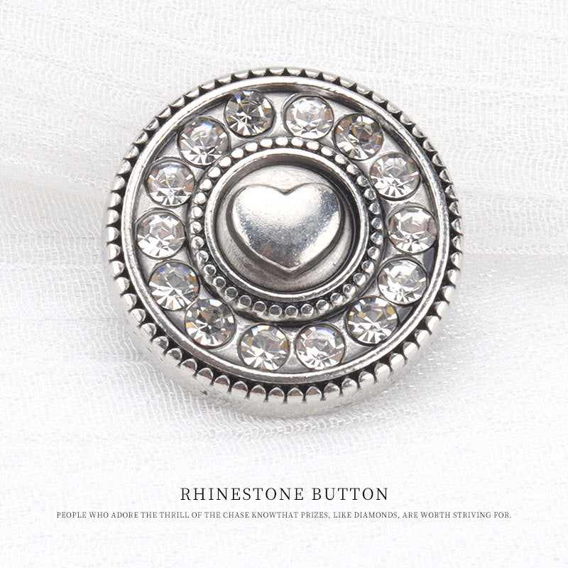 19mm Vintage Heart Pearl Diamond Antique Silver Metal Button 6pcs Diamond