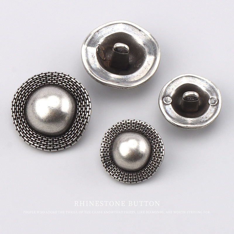 17.5/22.5mm Korean Style Metal Round Antique Silver Buttons with Shanks for Coats 3pcs