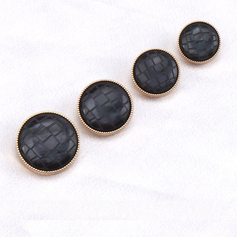 Pearl Luster Black White Brown Check Round Resin Alloy Shank Buttons 20 Pack