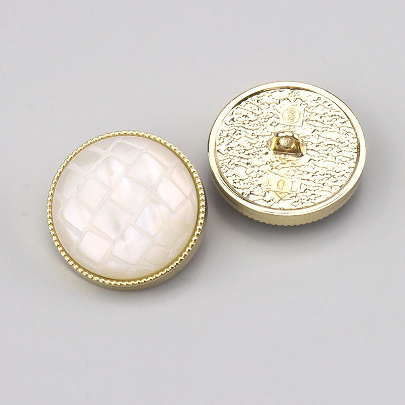 Pearl Luster Black White Brown Check Round Resin Alloy Shank Buttons 20 Pack White