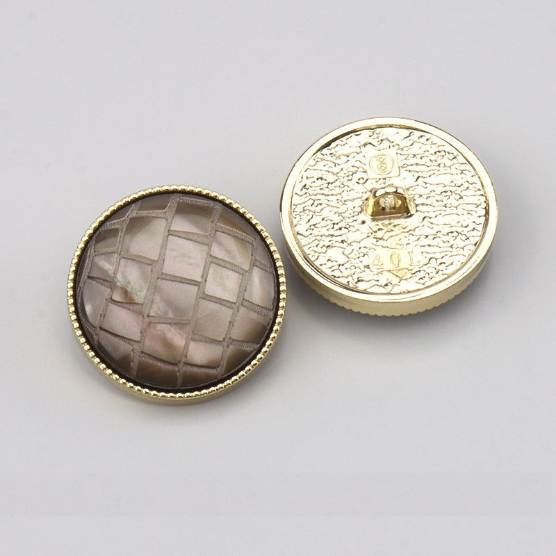 Pearl Luster Black White Brown Check Round Resin Alloy Shank Buttons 20 Pack Coffee