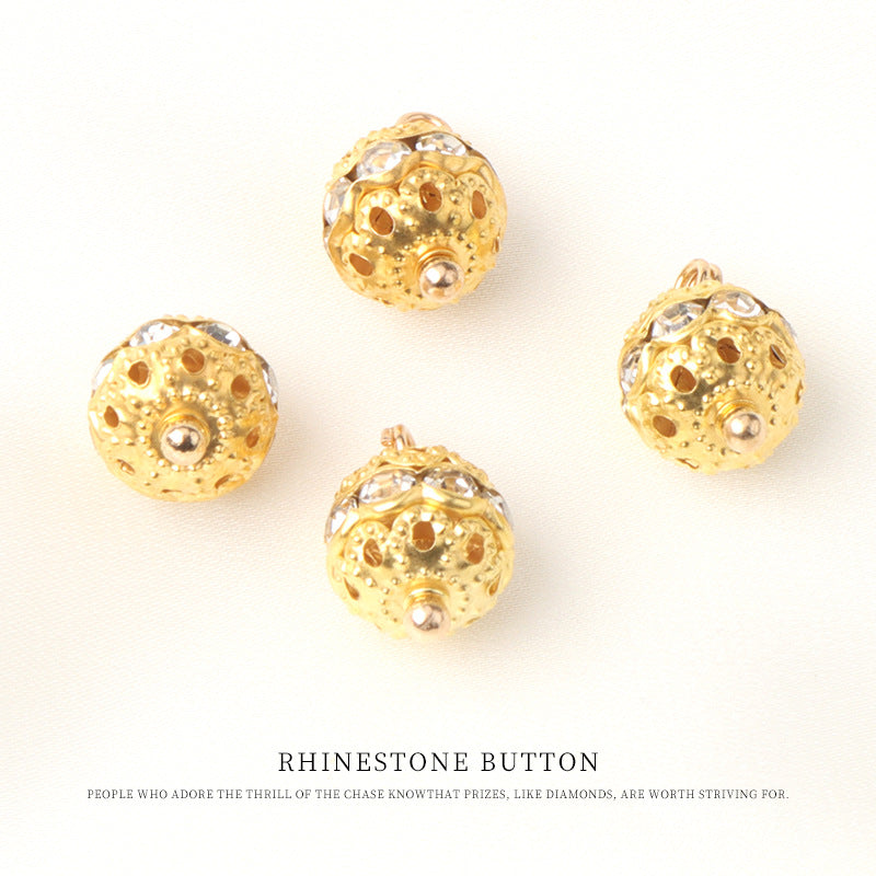 10mm Golden Metal Rhinestone Beaded Buttons for Chinese Style Shirts 20pcs White