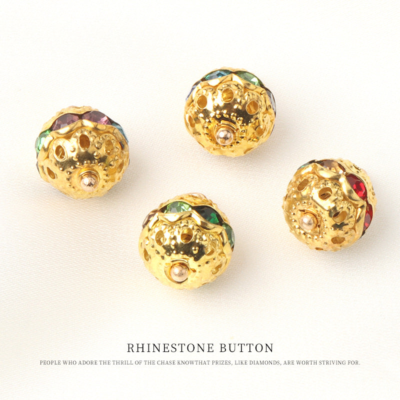 10mm Golden Metal Rhinestone Beaded Buttons for Chinese Style Shirts 20pcs Colorful