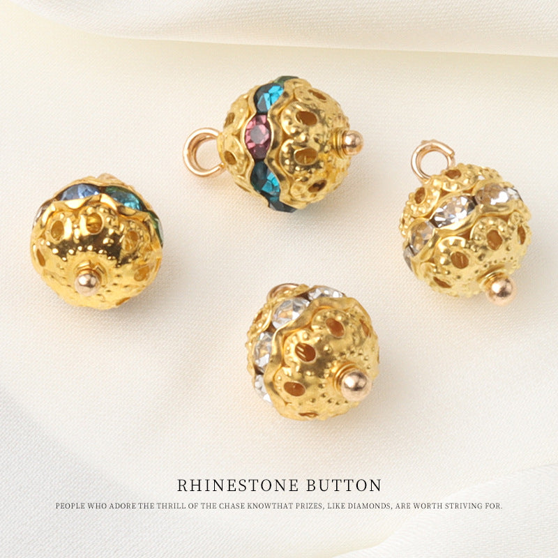 10mm Golden Metal Rhinestone Beaded Buttons for Chinese Style Shirts 20pcs