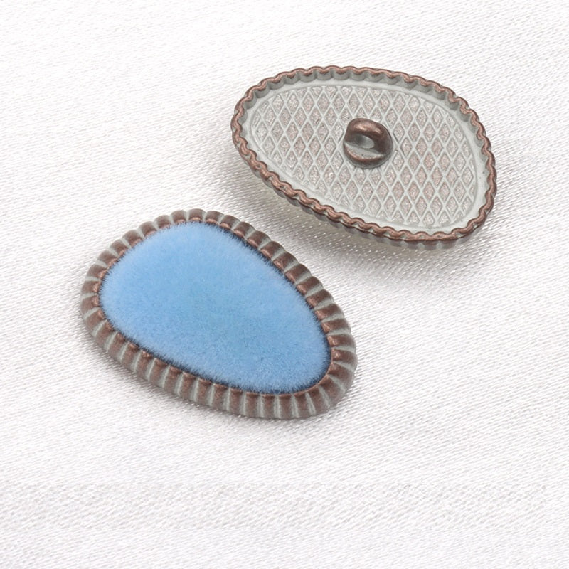21mm Metal & Colored Flocked Combination Shank Buttons 6pcs Blue