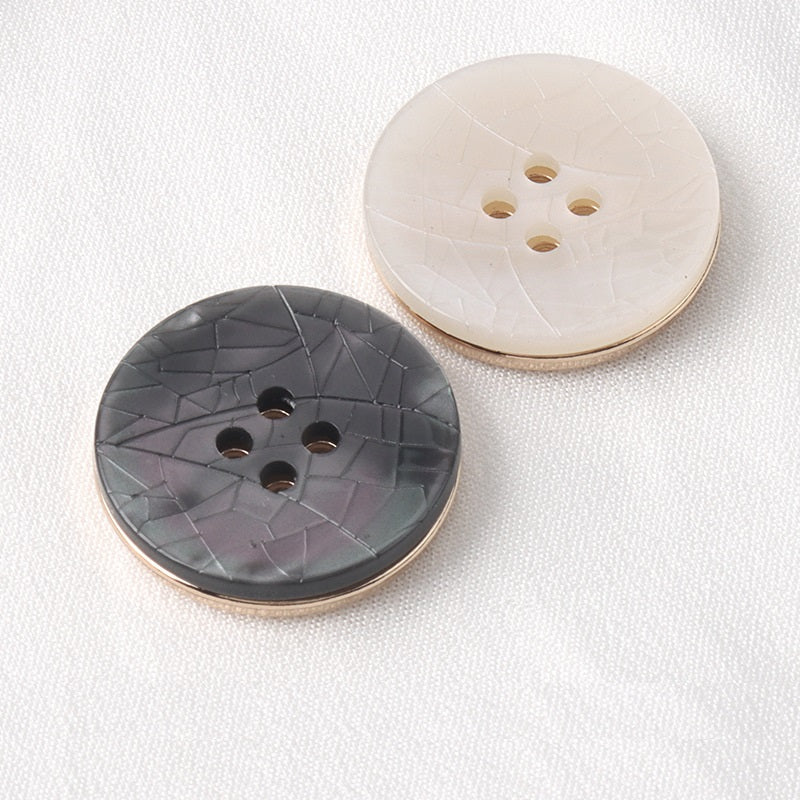 Black White Cracked Texture Resin Metal Round Four Hole Buttons 20 Pack