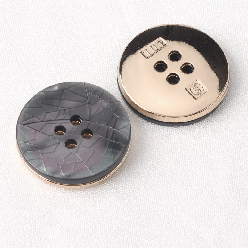Black White Cracked Texture Resin Metal Round Four Hole Buttons 20 Pack Black