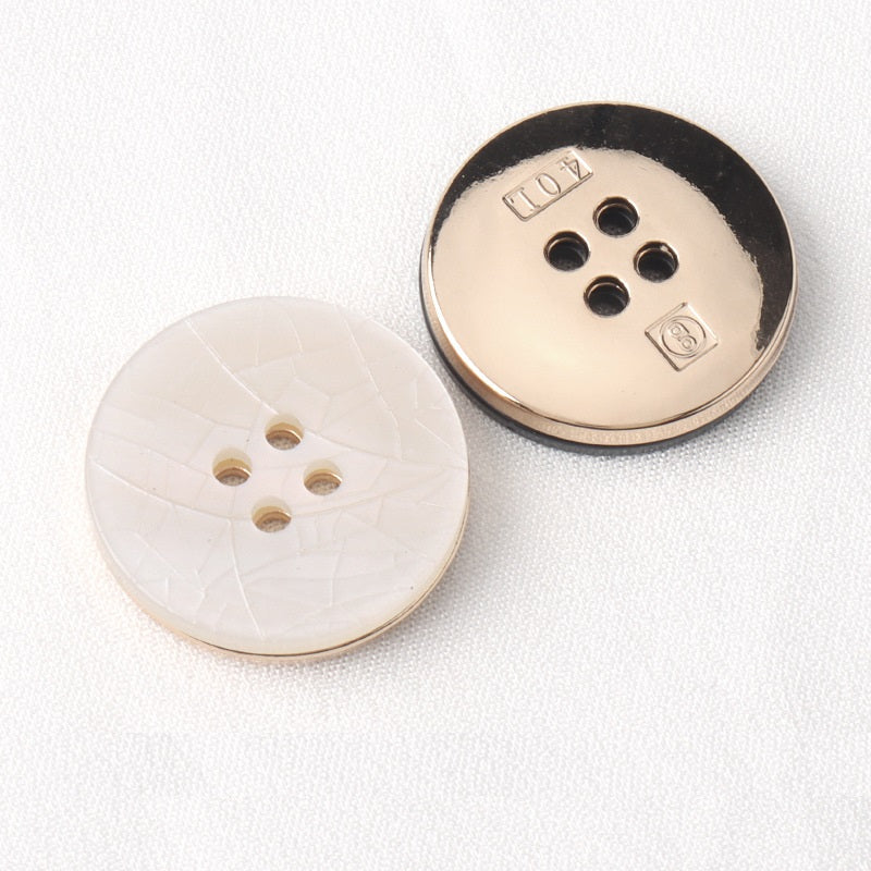 Black White Cracked Texture Resin Metal Round Four Hole Buttons 20 Pack White