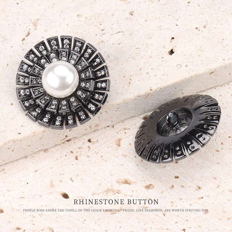 1 Inch Gunmetal Zircon Pearl Copper Button for Woolen Coats 2pcs