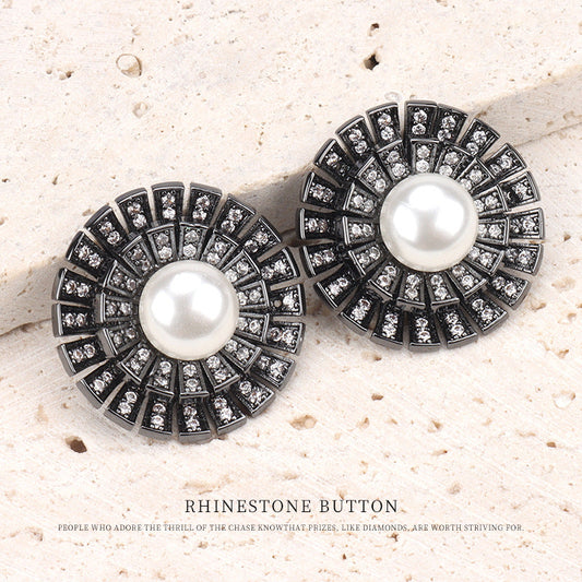 1 Inch Gunmetal Zircon Pearl Copper Button for Woolen Coats 2pcs