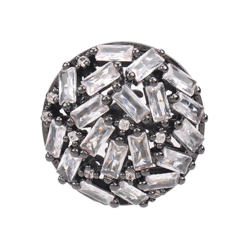 Silver Gunmetal High Grade Hollow Zircon Copper Buttons 2pcs