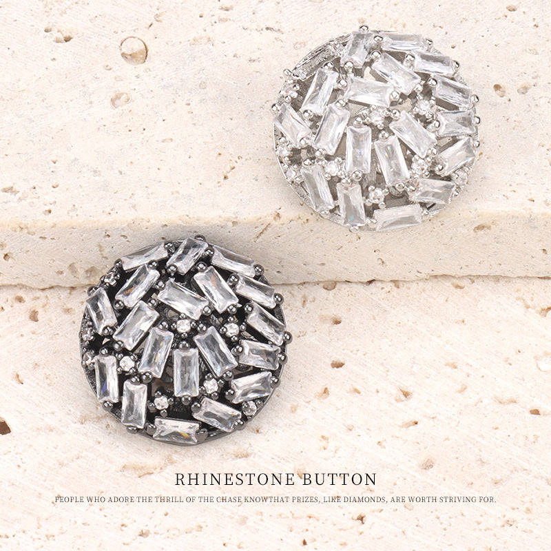 Silver Gunmetal High Grade Hollow Zircon Copper Buttons 2pcs