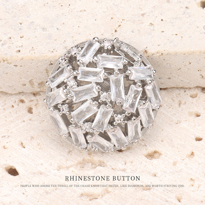 Silver Gunmetal High Grade Hollow Zircon Copper Buttons 2pcs Silver