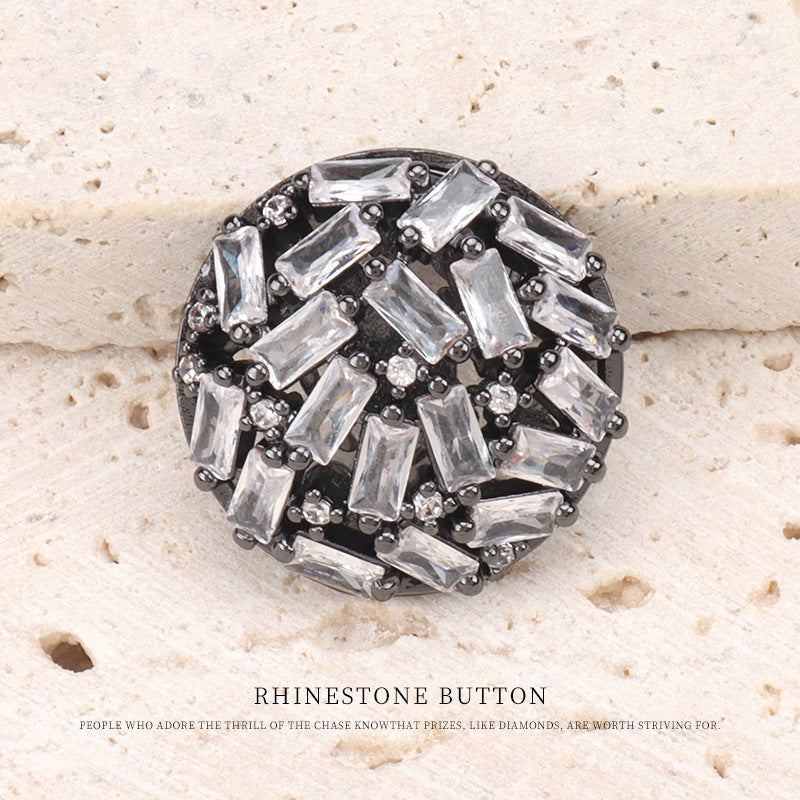 Silver Gunmetal High Grade Hollow Zircon Copper Buttons 2pcs Gunmetal
