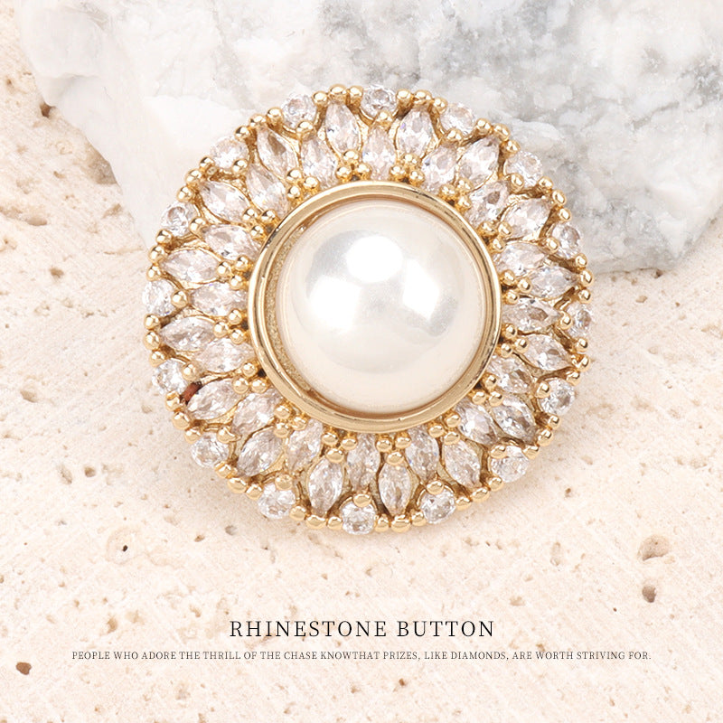 Sunflower Copper Zircon Pearl Button for Fur Coats Sweaters 2pcs Gold