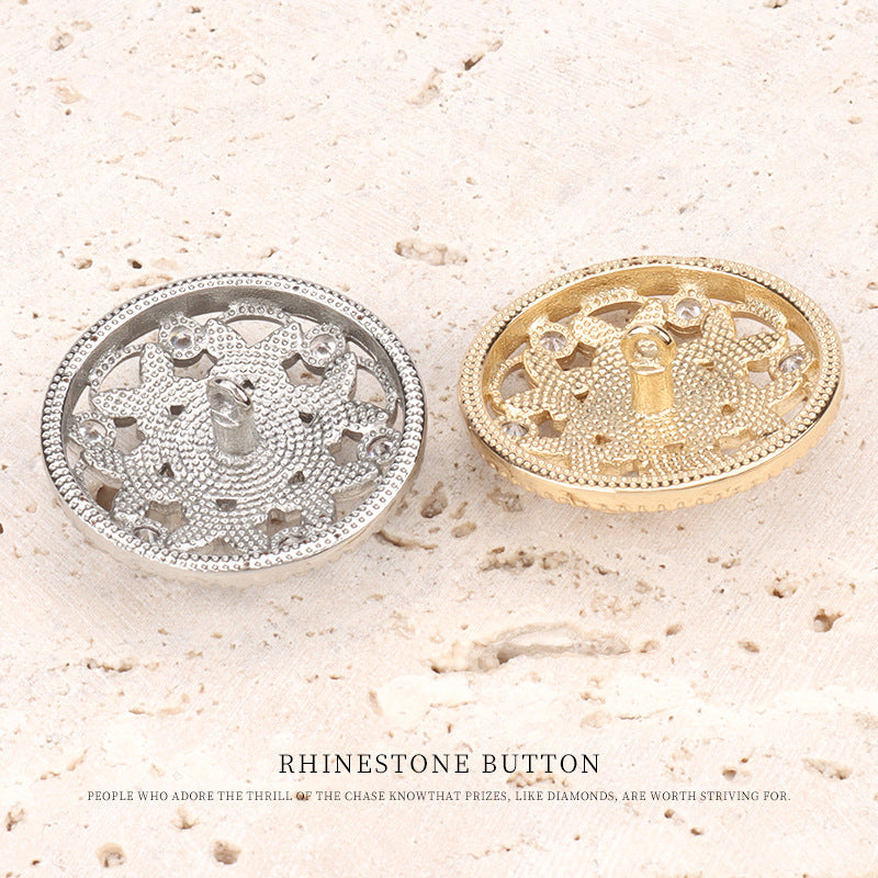 1 inch Hollowed Copper Dotted Oil Pearl Zircon Buttons 2pcs