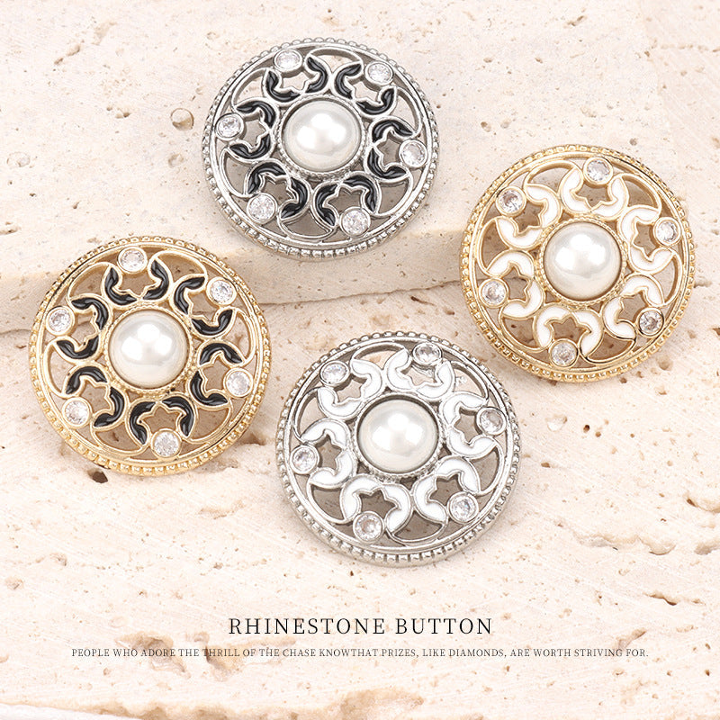 1 inch Hollowed Copper Dotted Oil Pearl Zircon Buttons 2pcs