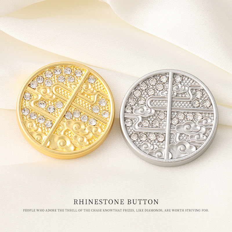 15/18/20/23mm Round Diamond Chinese Style Patterned Metal Buttons 12pcs