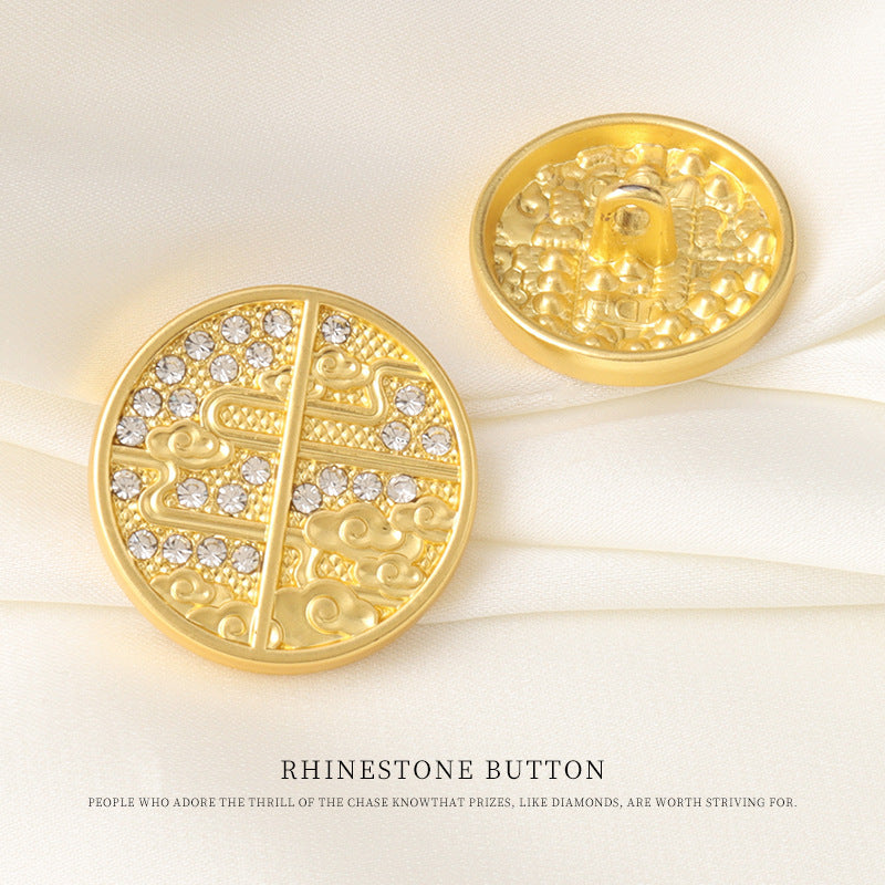 15/18/20/23mm Round Diamond Chinese Style Patterned Metal Buttons 12pcs Gold