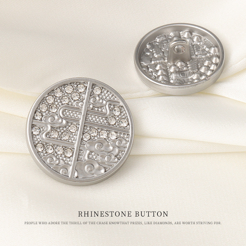 15/18/20/23mm Round Diamond Chinese Style Patterned Metal Buttons 12pcs Silver
