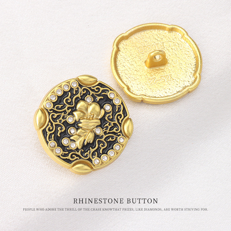 Chinese Style Patterned Golden Silver Metal Rhinestone Shank Buttons 10pcs Gold