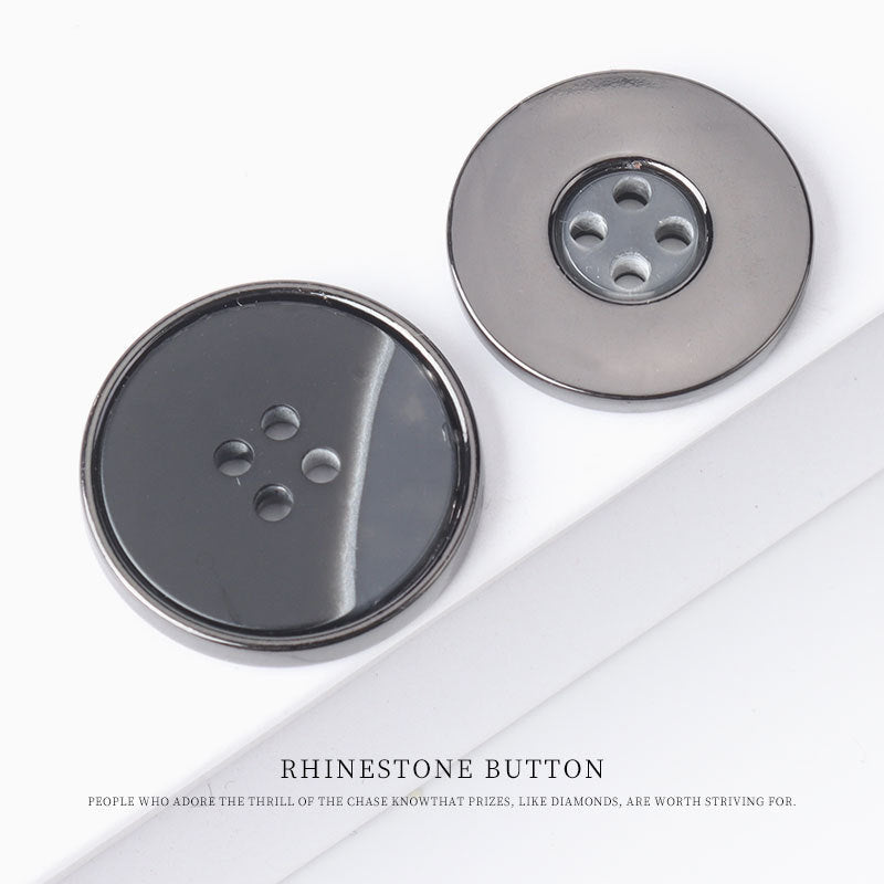 15 - 25mm Round Flat Resin Metal Four Hole Buttons for Sweaters 25 Pack Gun Black