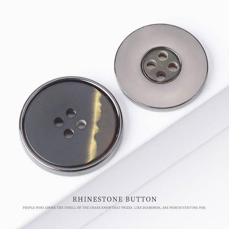 15 - 25mm Round Flat Resin Metal Four Hole Buttons for Sweaters 25 Pack Gun Coffee