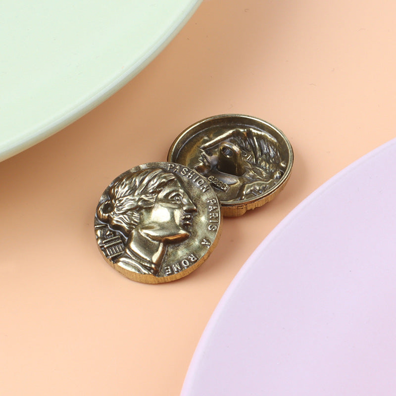 Metal Shank Buttons Ancient Roman Head Scarab Beetle Patterns 15 Pack E