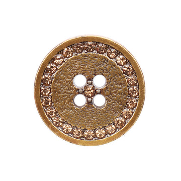 18/20/23/25mm Round Rhinestone Metal Flat Four Hole Buttons 12pcs Antique Gold
