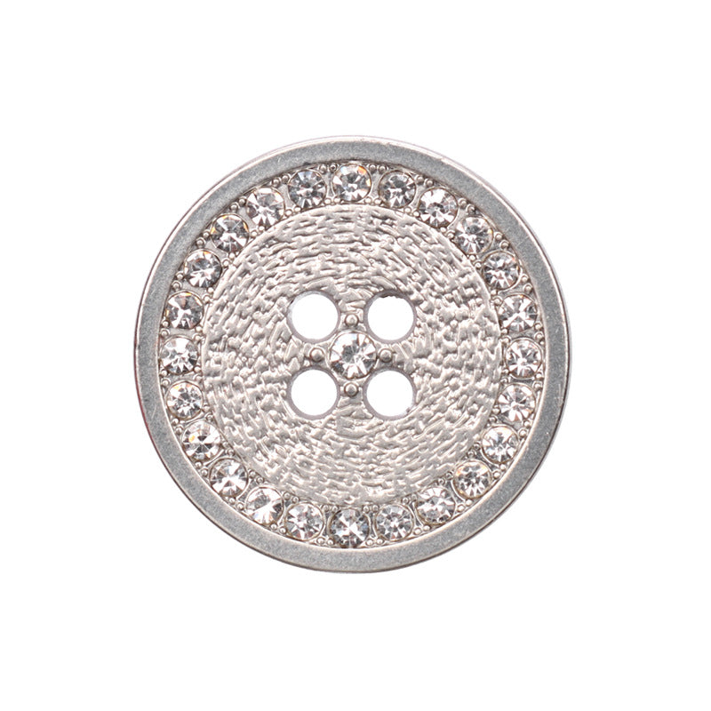 18/20/23/25mm Round Rhinestone Metal Flat Four Hole Buttons 12pcs Silver