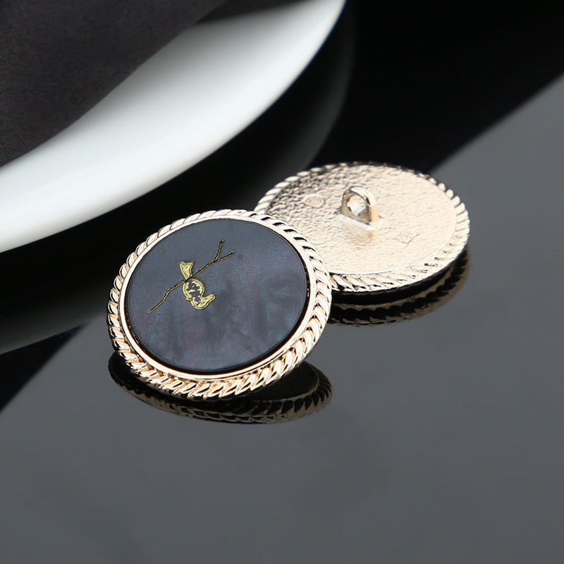 Black Brown Beige Bird Round Shank Buttons Golden/Silver Metal Base 15 Pack Gold Black