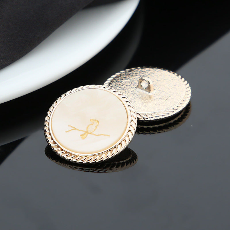 Black Brown Beige Bird Round Shank Buttons Golden/Silver Metal Base 15 Pack Gold Beige