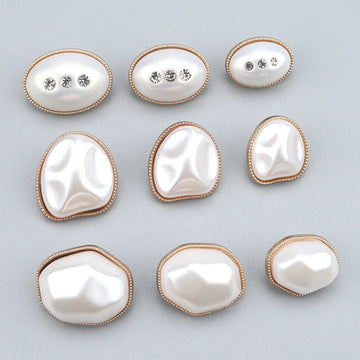 Metal and Pearl Oval Diamond-Inlaid Buttons for Knitwear Coats 6pcs