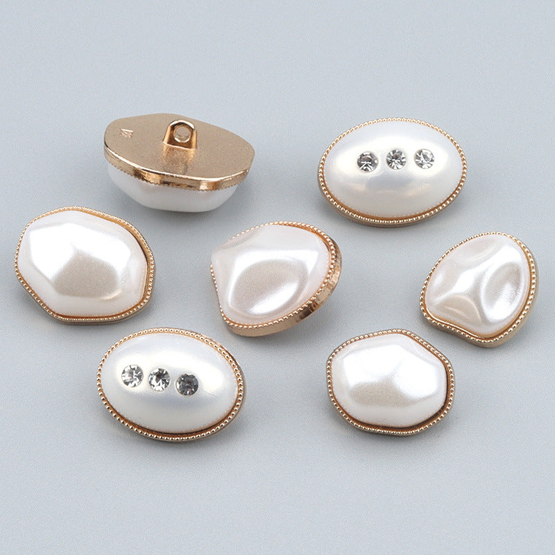 Metal and Pearl Oval Diamond-Inlaid Buttons for Knitwear Coats 6pcs