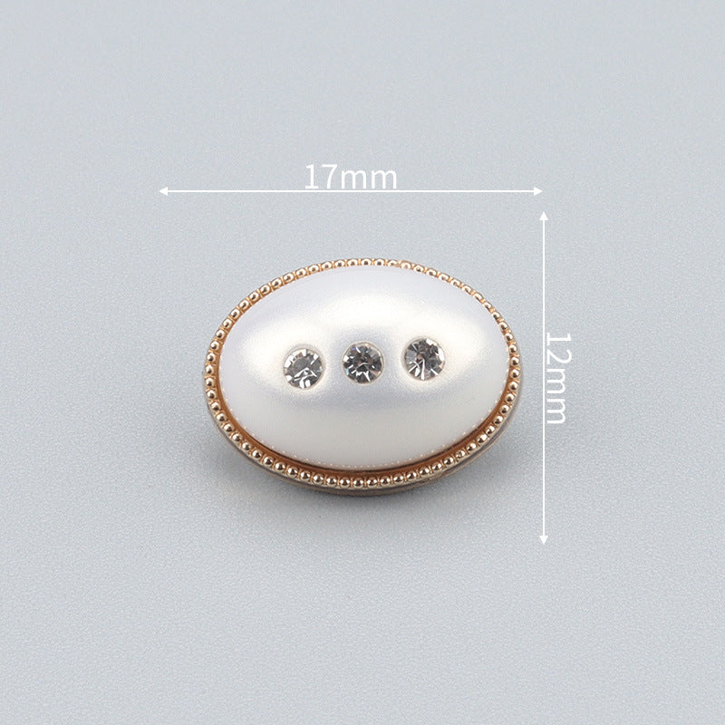 Metal and Pearl Oval Diamond-Inlaid Buttons for Knitwear Coats 6pcs G