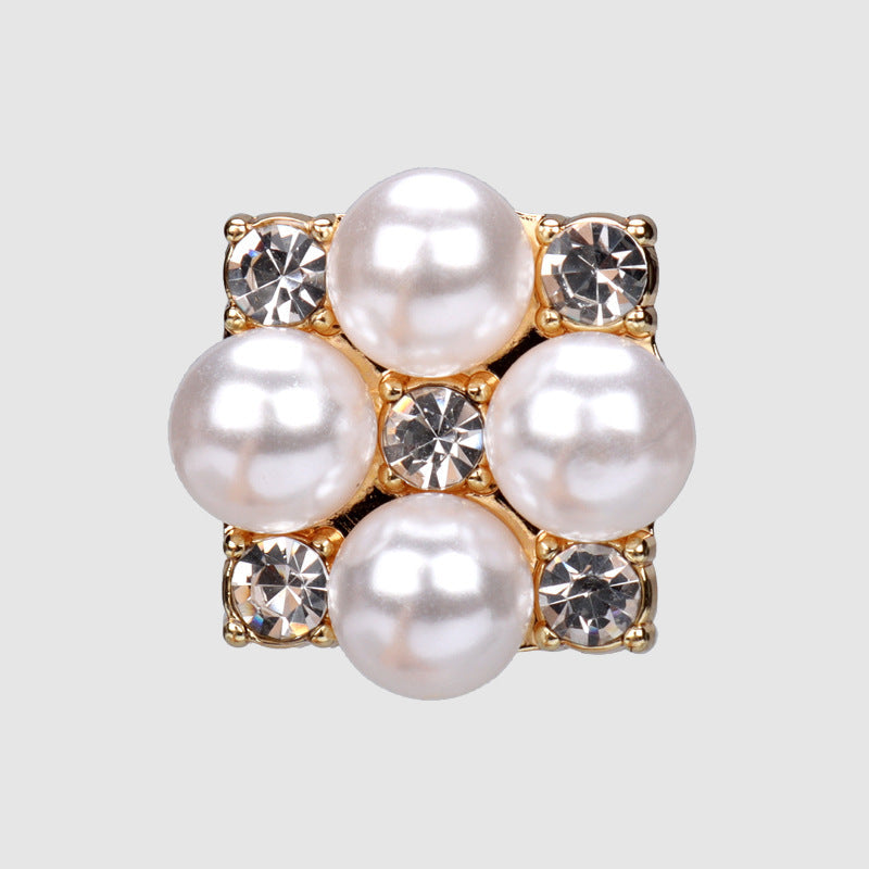 20mm Pearl Rhinestone Button - Square Metal Base with Shank 6pcs Gold