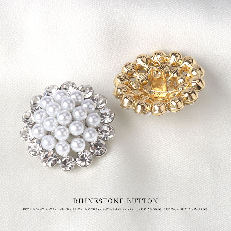 Metal Pearl Hollow Rhinestone Button for Women's Coats 4pcs