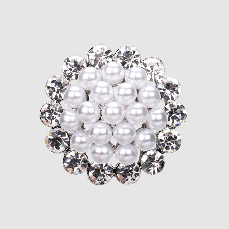 Metal Pearl Hollow Rhinestone Button for Women's Coats 4pcs Silver