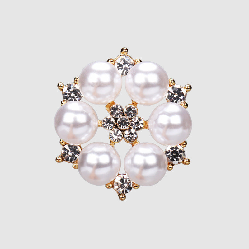 28mm Metal Pearl Rhinestone Button for High-End Fur Coats 4pcs Gold