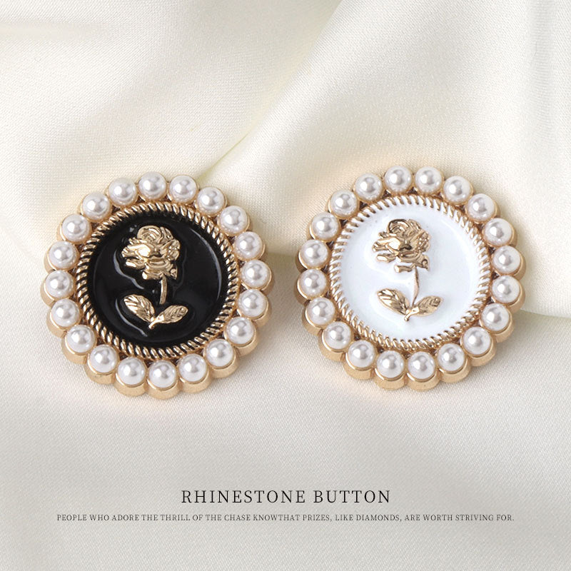 Pearl Rose Metal White Black Oiled Buttons for Women's Jackets 12 Pack