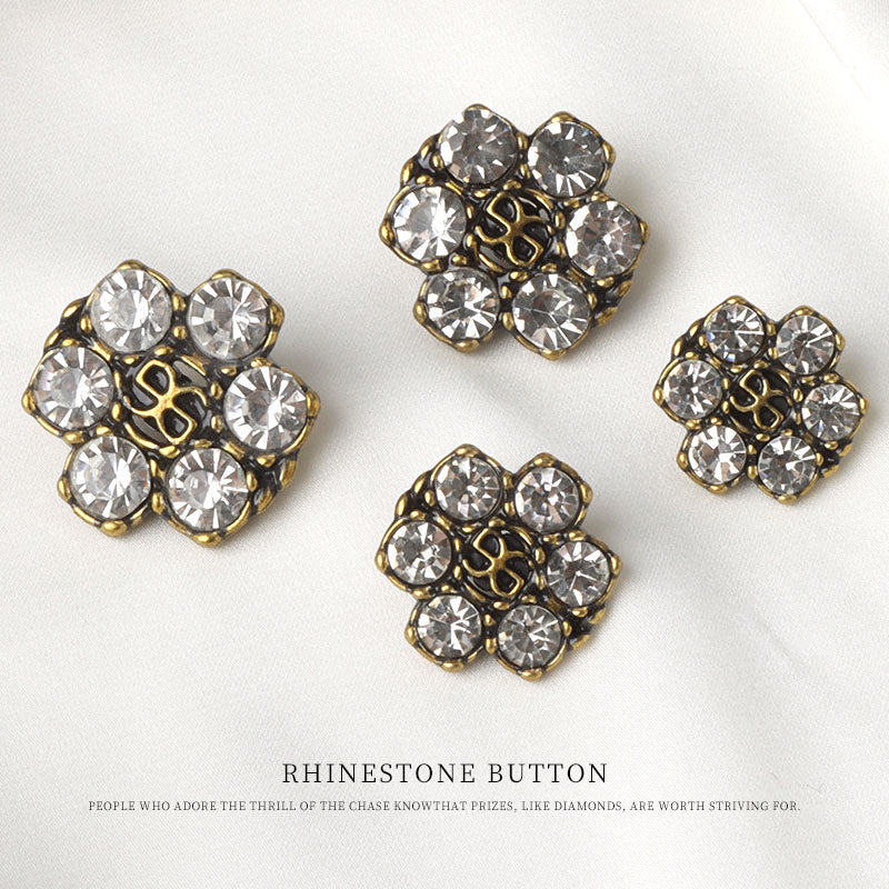 25mm Antique Bronze Golden Gunmetal Rhinestone Shank Buttons 10pcs