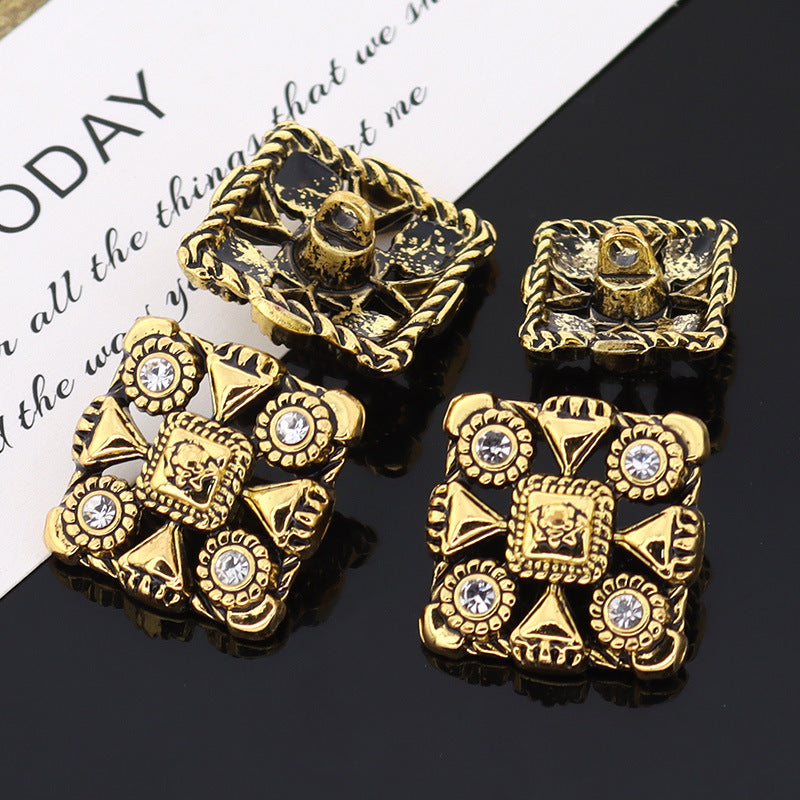 Square Vintage Bronze Metal Rhinestone Buttons for Trench Coats 12pcs