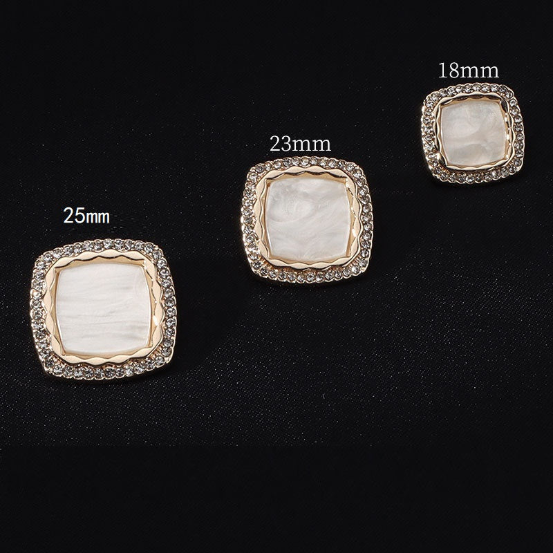 18/23/25mm Square Diamond Studded Metal Buttons with Shanks 15 Pack