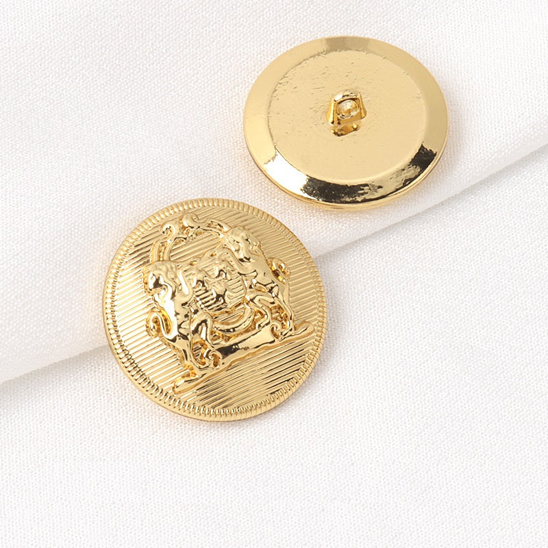15-25mm British Style Solid Double Lion Retro Gold Thickened Metal Shank Buttons 10pcs Gold