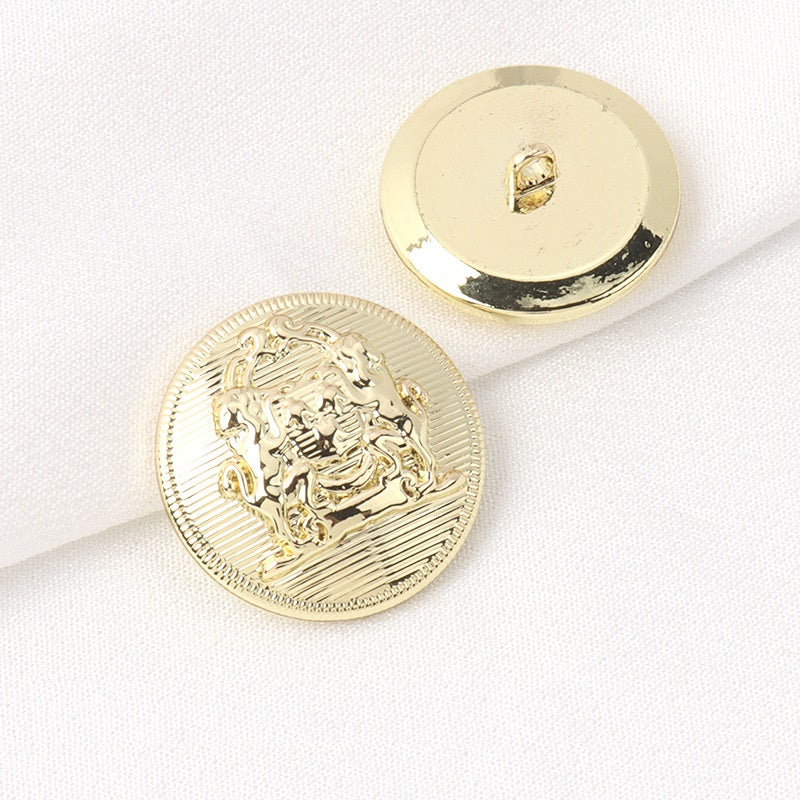 15-25mm British Style Solid Double Lion Retro Gold Thickened Metal Shank Buttons 10pcs Light Gold