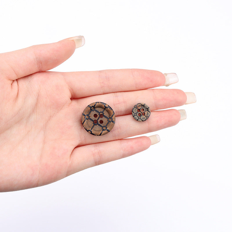 Round 4 Hole Navy Baking Finish Laser Carved Vintage Pattern Wood Buttons 40pcs