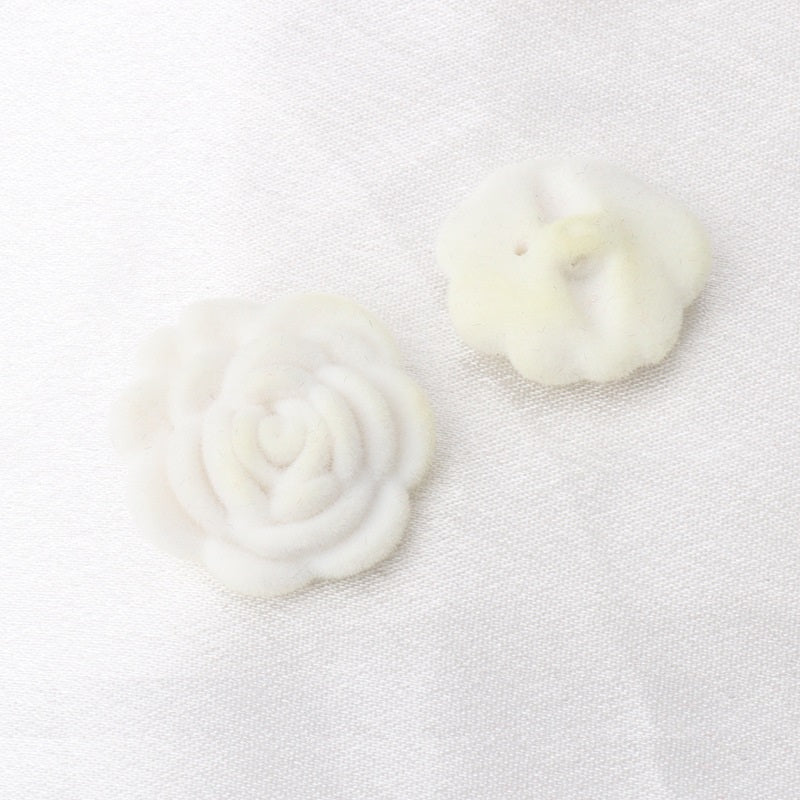 15/21/25mm White Black Green Red Velvet Colorful Rose Buttons 15 Pack White