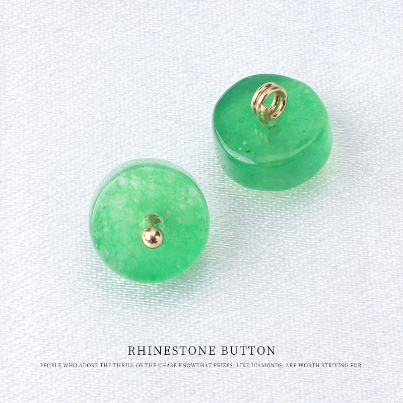10mm Colorful Natural Jade Buttons with Flower Mounts for Chinese Hanfu 10pcs Green