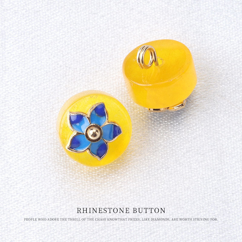 10mm Colorful Natural Jade Buttons with Flower Mounts for Chinese Hanfu 10pcs Yellow 2